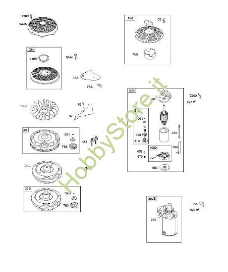 G - Dispositivo di avviamento a riavvolgimento e elettrico, volano B&S - 21 €¦ 21R807-0012-B1 brand Stihl